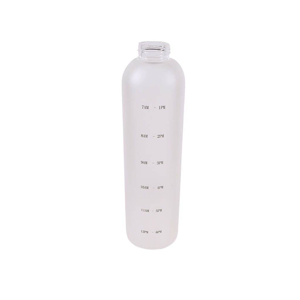 Sticlă de apă satinată albă, mată, cu mesaj, text negru, borosilicată, modernă, 1L