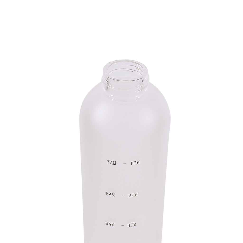 Sticlă de apă satinată albă, mată, cu mesaj, text negru, borosilicată, modernă, 1L