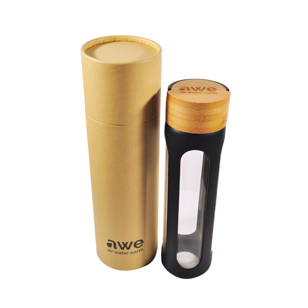 Sticlă portabilă de apă, cu mâner, manșon din silicon, neagră, 600 ml