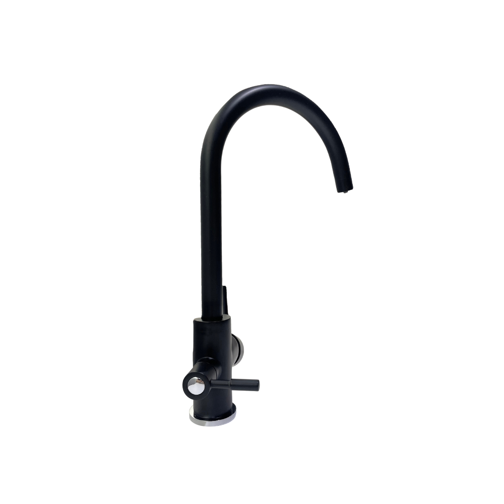 Baterie cu 3 cai, alama, DG-B3302-MB, pentru apa filtrata, calda/ rece, rotire 360°, debit ajustabil, negru