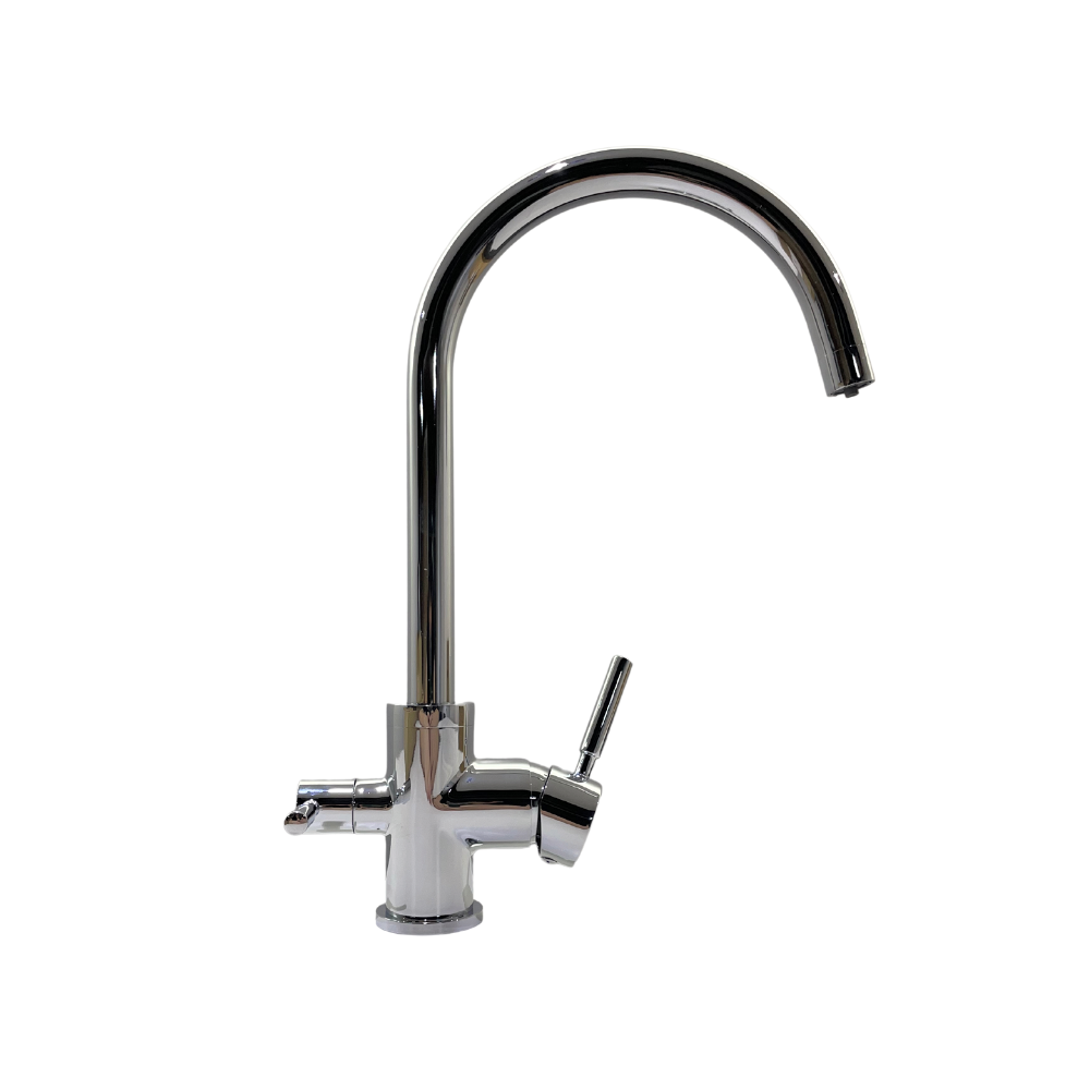 Baterie cu 3 căi, alamă, DG-B3302-CR , pentru apă filtrată, caldă/ rece, rotire 360°, debit ajustabil, cromată, gri