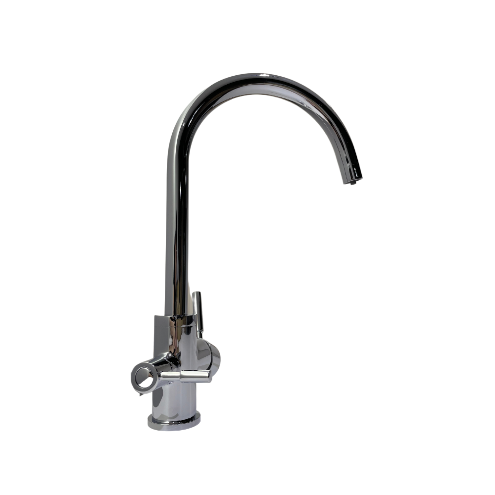Baterie cu 3 căi, alamă, DG-B3302-CR , pentru apă filtrată, caldă/ rece, rotire 360°, debit ajustabil, cromată, gri