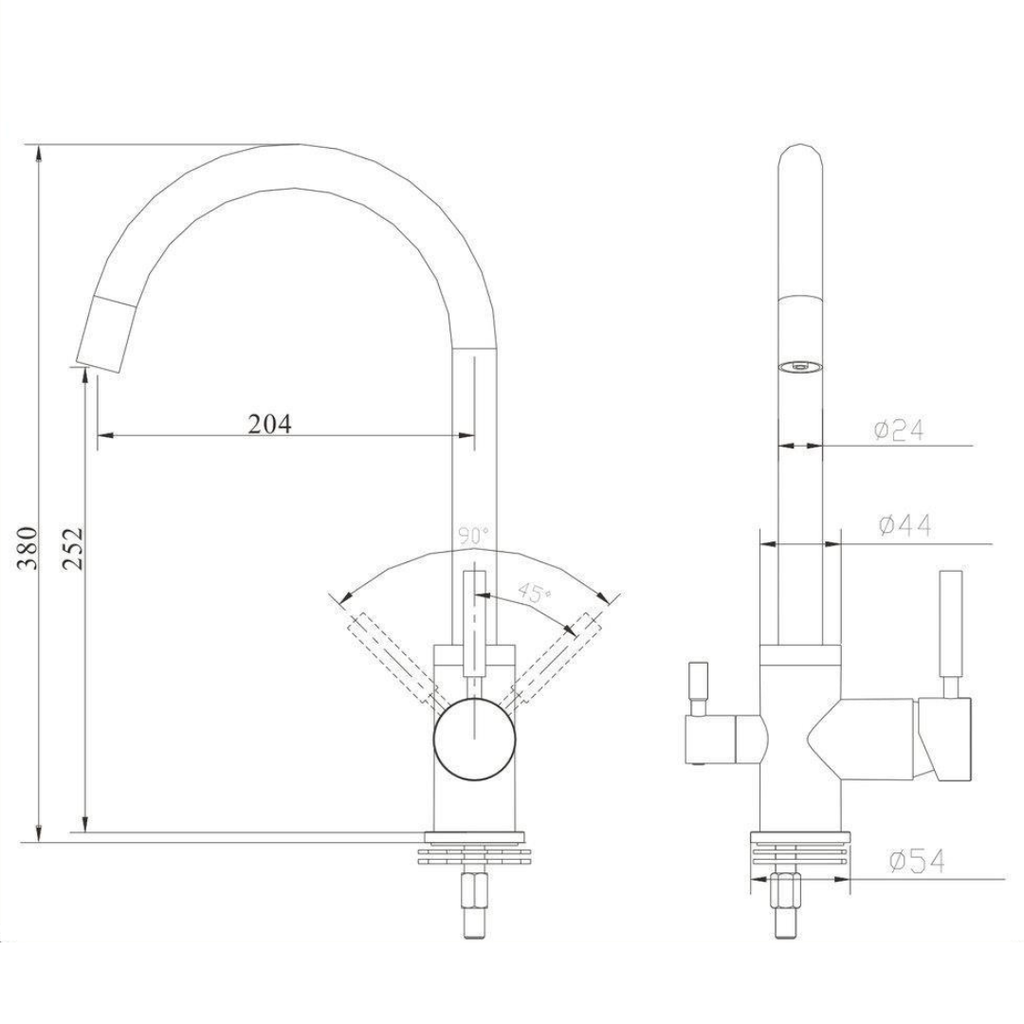 Baterie cu 3 cai, alama, DG-B3302-MB, pentru apa filtrata, calda/ rece, rotire 360°, debit ajustabil, negru