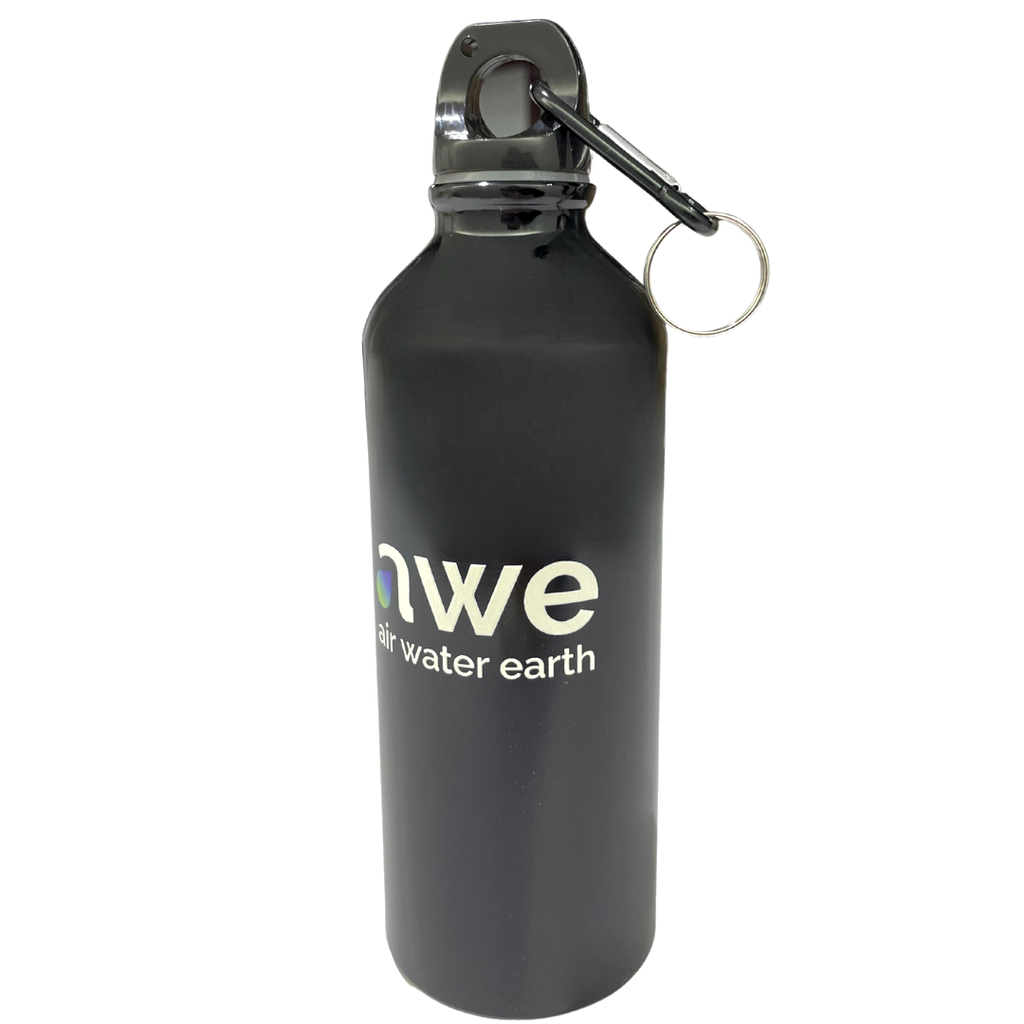 Sticlă de apă cu atașament carabina, ușoară, neagră, aluminiu, fără BPA, eco-friendly, 400 ml