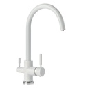 Baterie AWE cu 3 cai, alama, pentru apa filtrata, calda/ rece, rotire 360°, debit ajustabil, alb