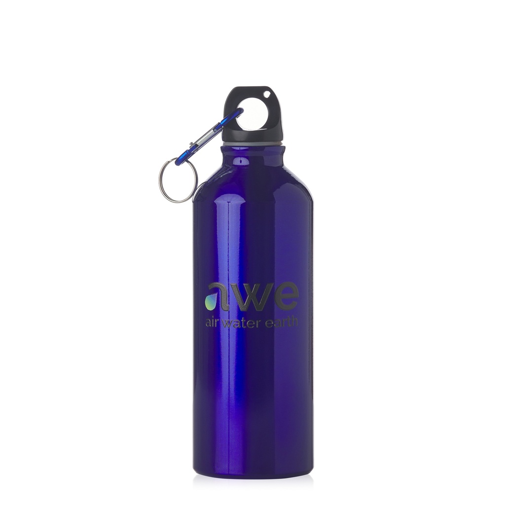 [ALUMINUMBLUEBOTTLE] Sticla de apa cu atasament carabina, usoara, albastra, aluminiu, fara BPA, eco-friendly, 400 ml