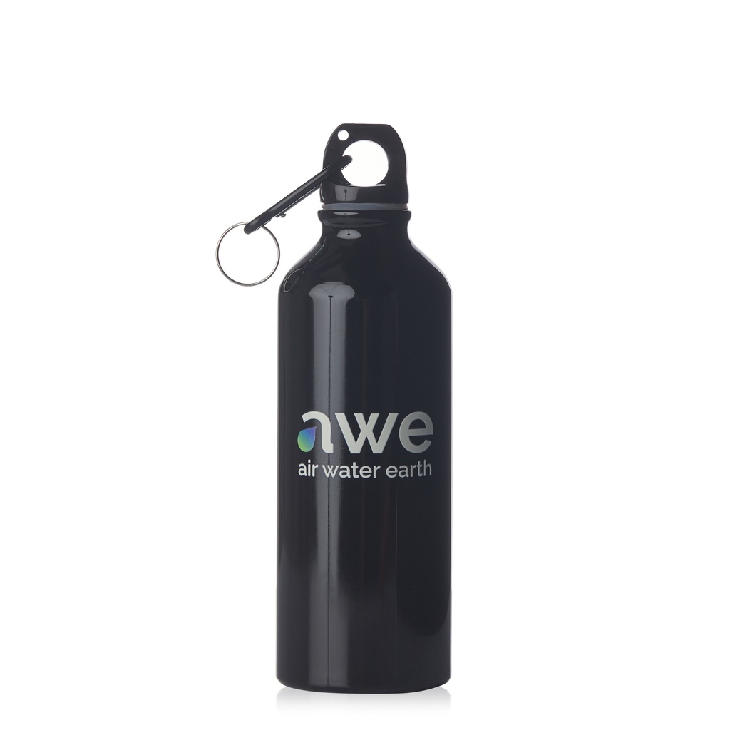 [ALUMINUMBLACKBOTTLE] Sticla de apa cu atasament carabina, usoara, neagra, aluminiu, fara BPA, eco-friendly, 400 ml