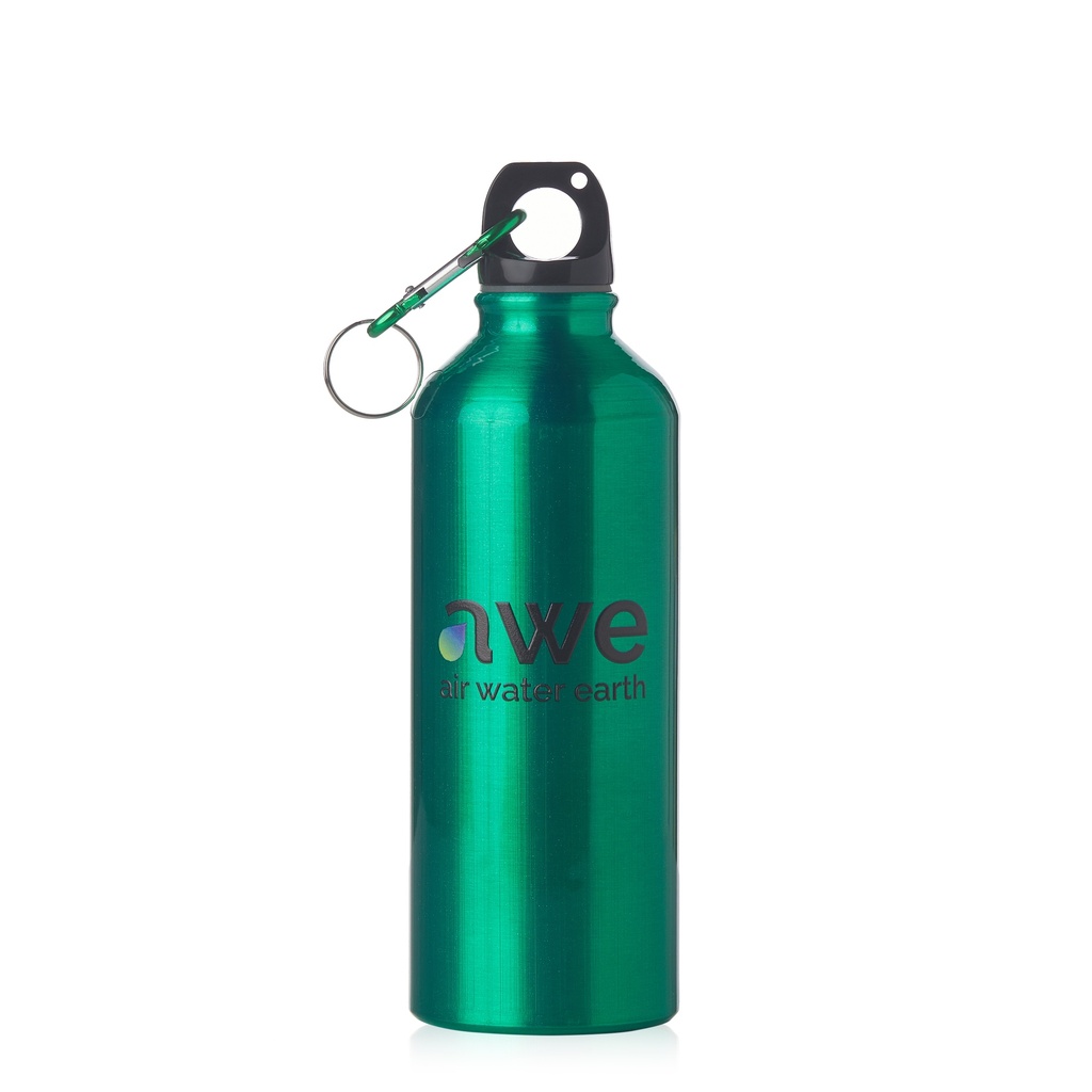 [ALUMINUMGREENBOTTLE] Sticla de apa cu atasament carabina, usoară, verde, aluminiu, fără BPA, eco-friendly, 400 ml